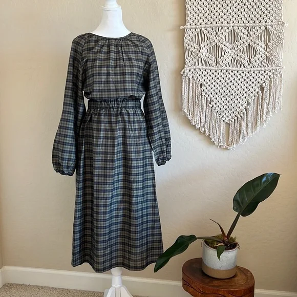 H&M Green Checkered Long Sleeve Dress (XS)